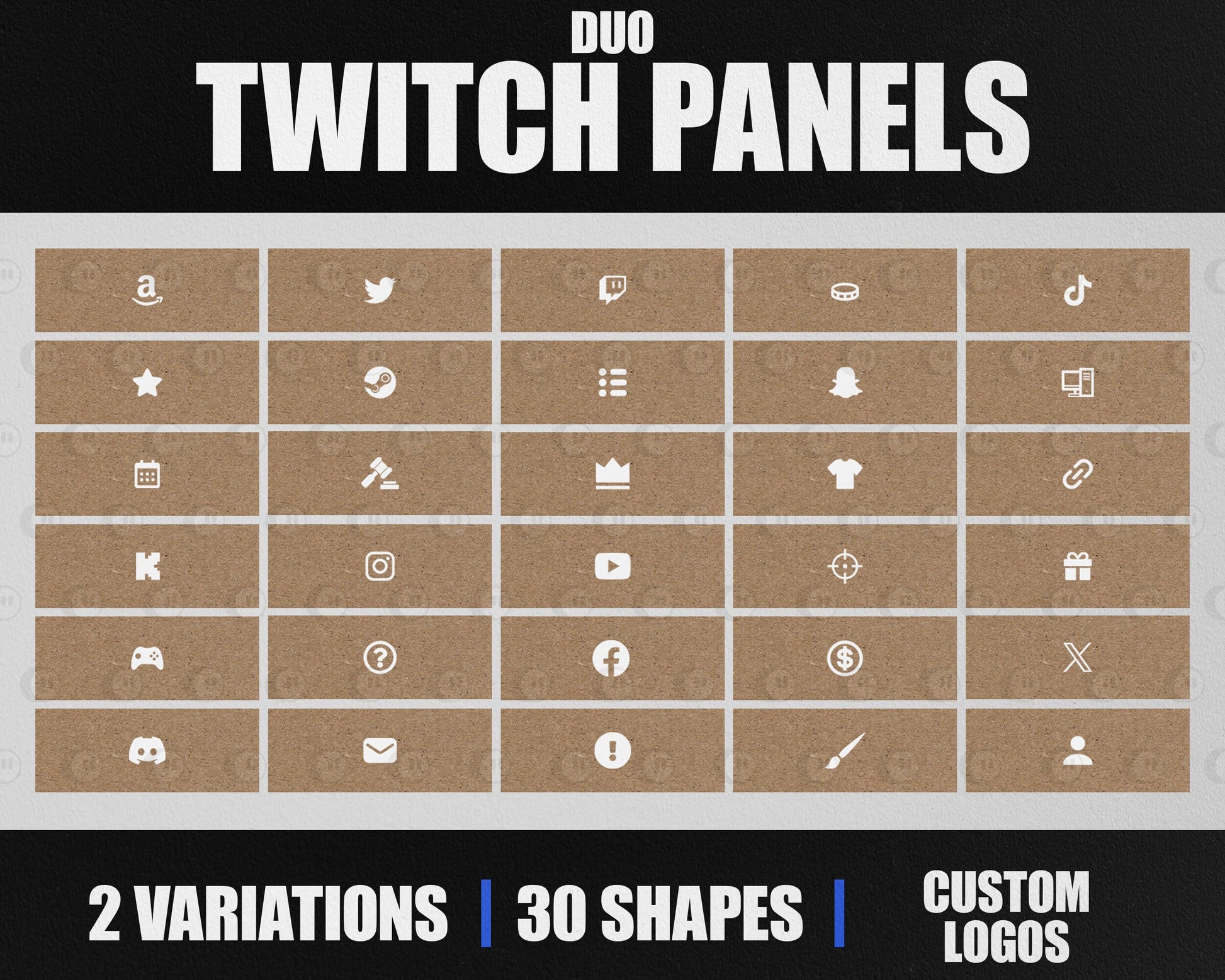 Duo Stream Panels with Paper Texture for Twitch, YouTube, Facebook and Kick Streamers, Sleek Cool Minimal Overlay Designs, Easy to Implement