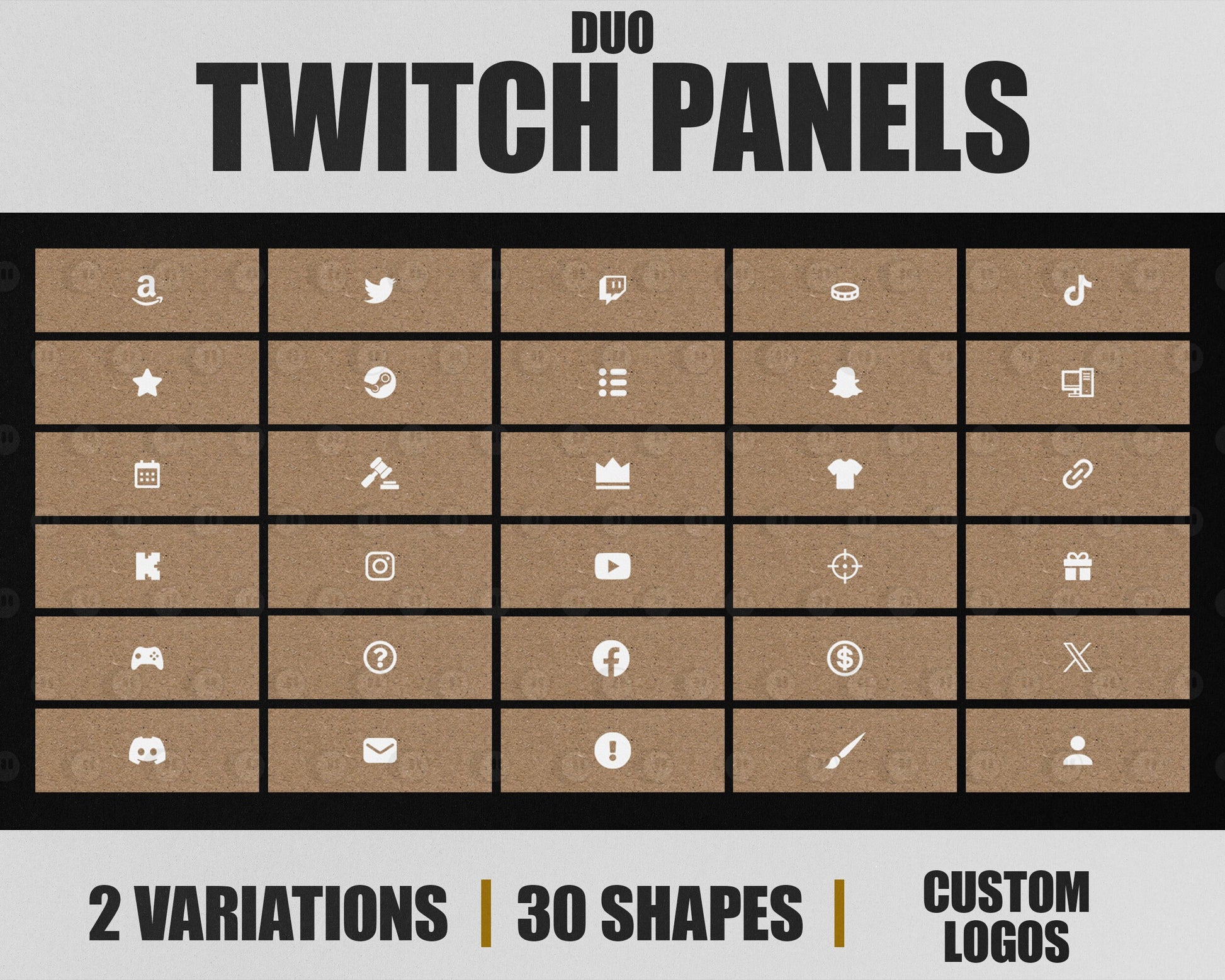 Duo Stream Panels with Paper Texture for Twitch, YouTube, Facebook and Kick Streamers, Sleek Cool Minimal Overlay Designs, Easy to Implement