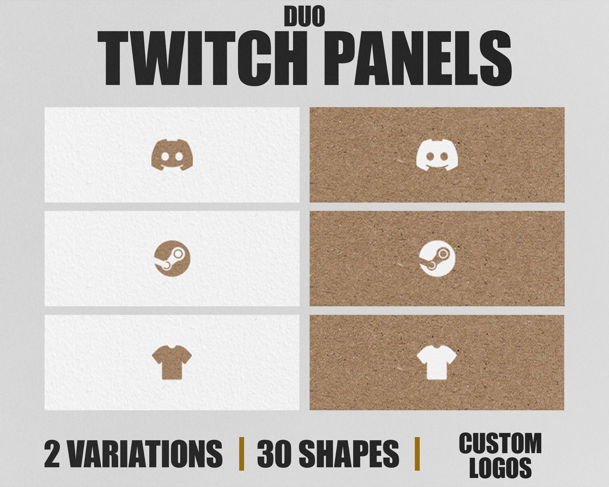 Duo Stream Panels with Paper Texture for Twitch, YouTube, Facebook and Kick Streamers, Sleek Cool Minimal Overlay Designs, Easy to Implement