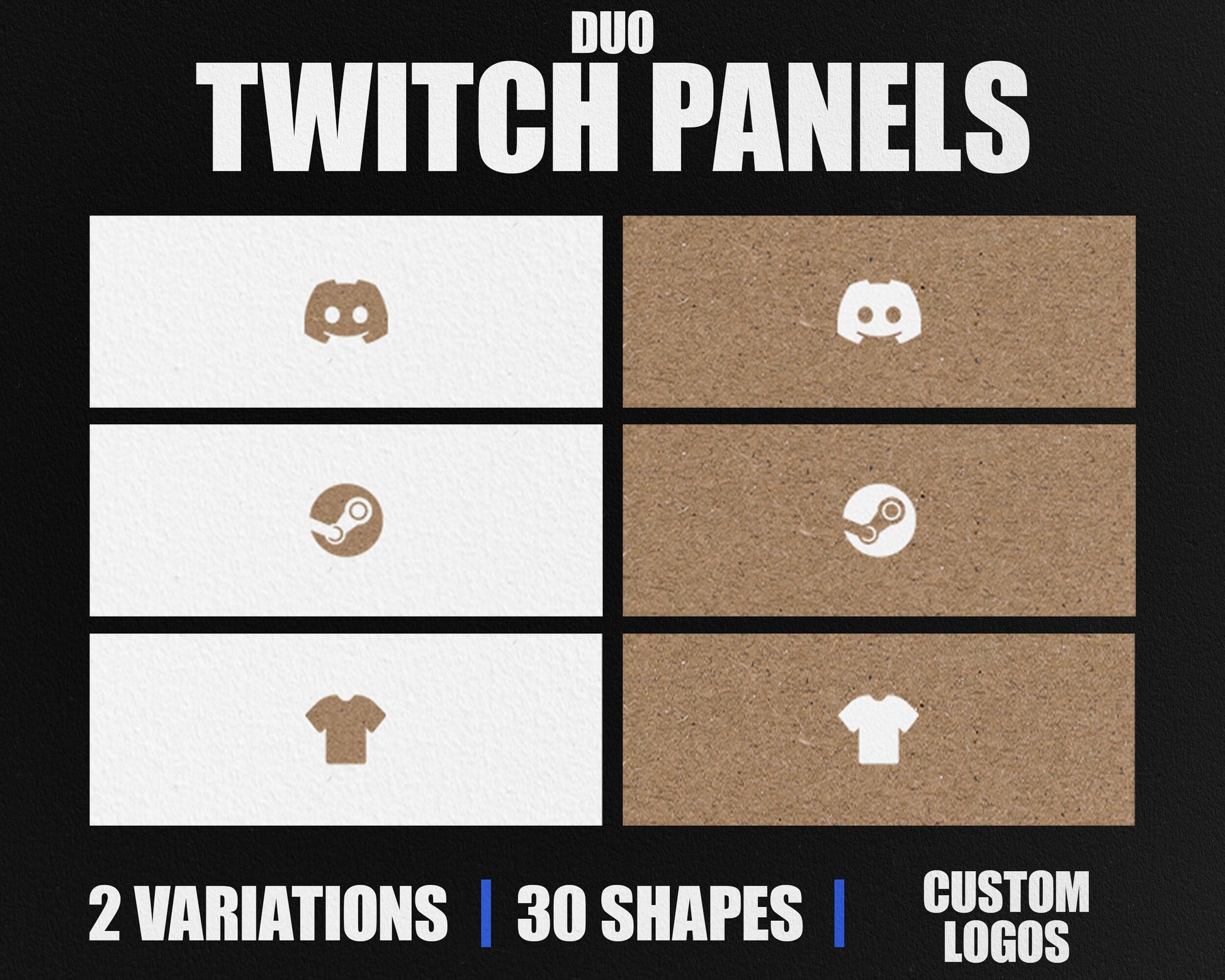 Duo Stream Panels with Paper Texture for Twitch, YouTube, Facebook and Kick Streamers, Sleek Cool Minimal Overlay Designs, Easy to Implement