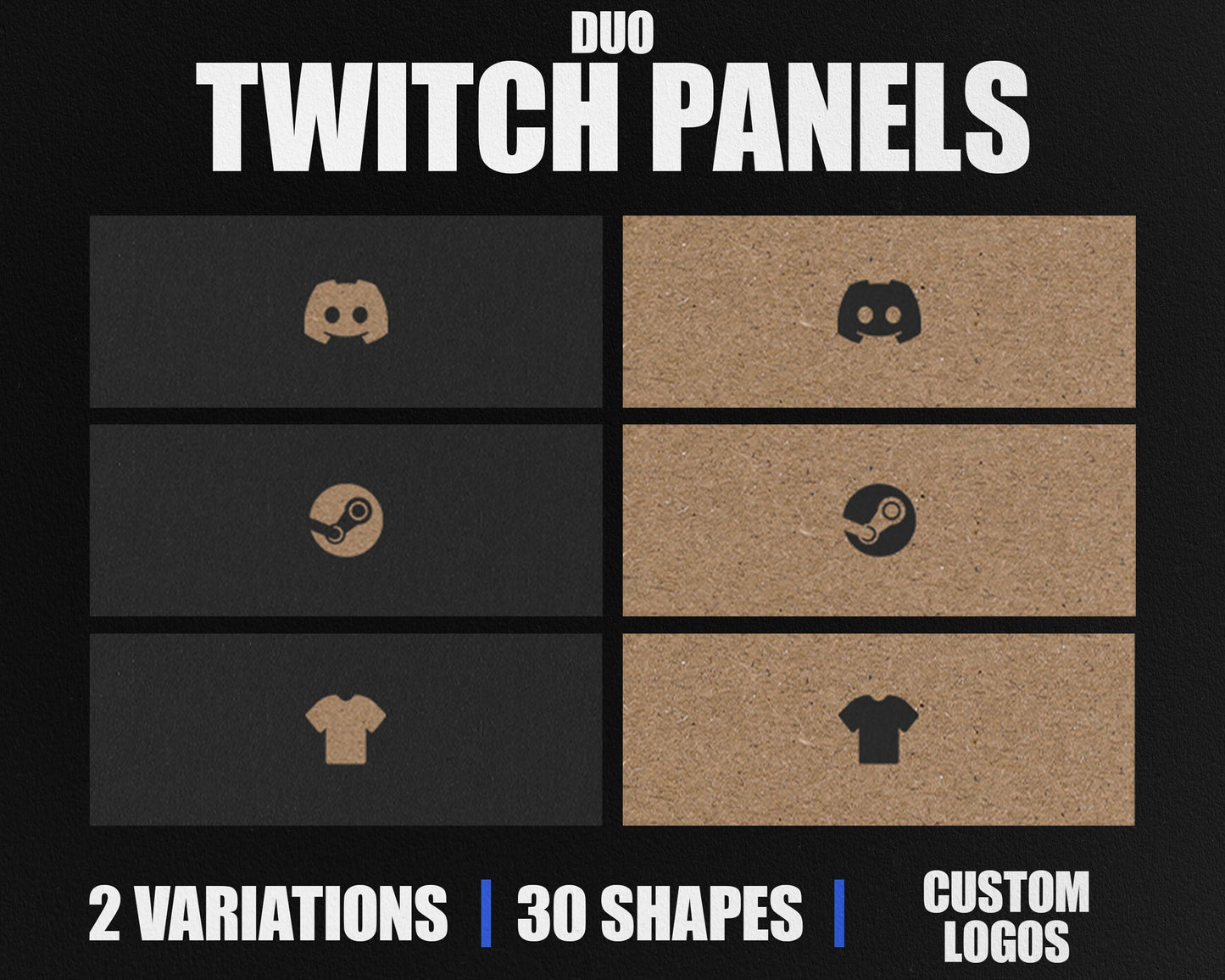 Duo Stream Panels with Paper Texture for Twitch, YouTube, Facebook and Kick Streamers, Sleek Cool Minimal Overlay Designs, Easy to Implement