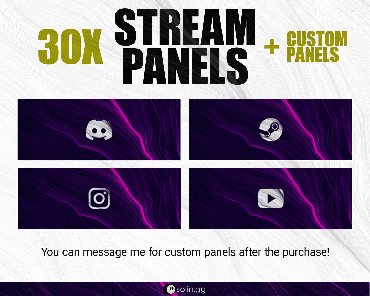 Wavy Lines Stream Panels for Twitch, YouTube, Facebook and Kick Streamers, Sleek Cool Minimal Overlay Designs, Easy to Implement