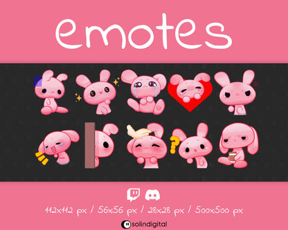 Cute Bunny Emotes, 10x, Kawaii Rabbit Emotes For Twitch Streamers and Discord Servers