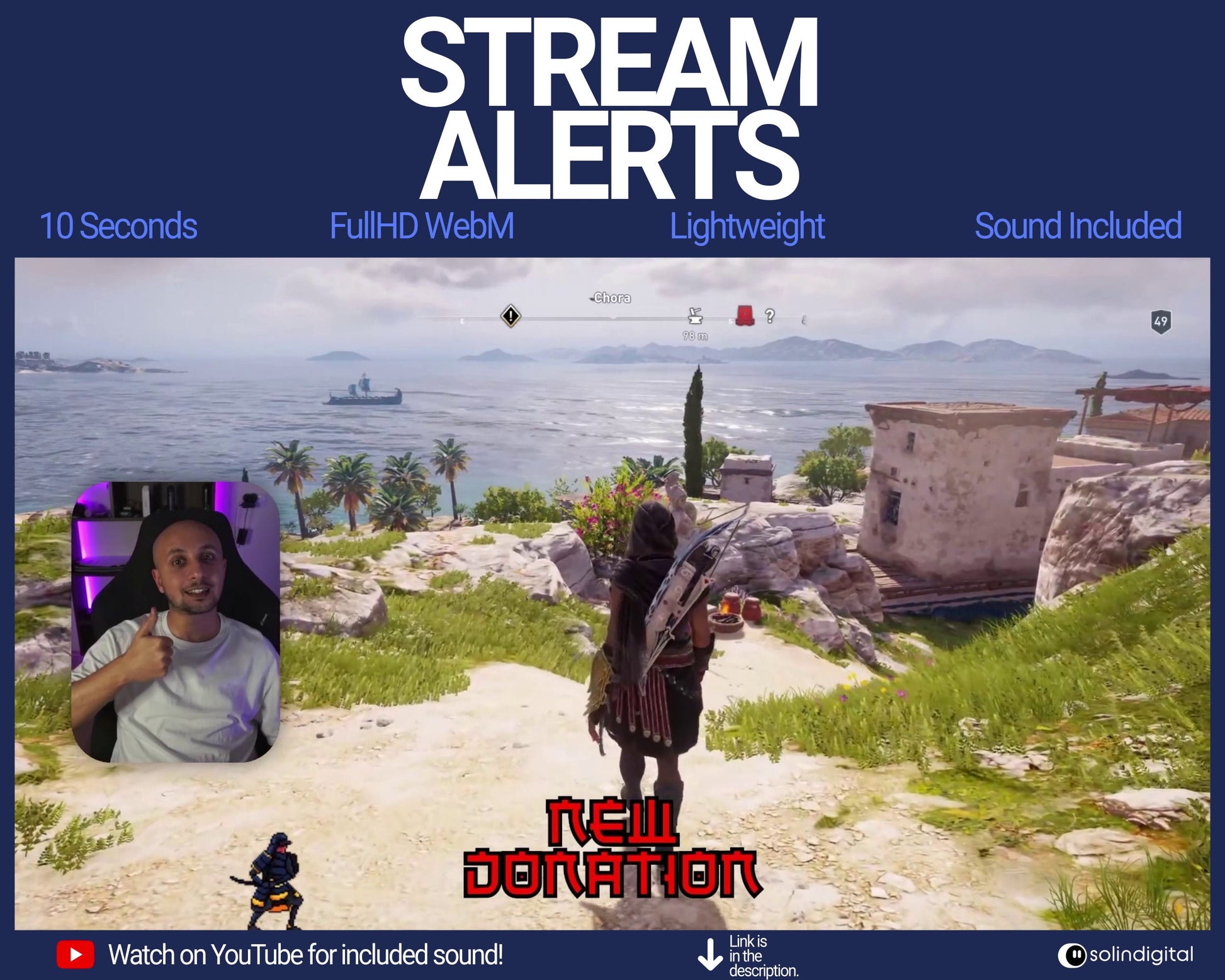 Lightning Ronin Pixel Alerts for Twitch Streams, Samurai Warrior Animated Alert Overlay, YouTube Facebook Kick