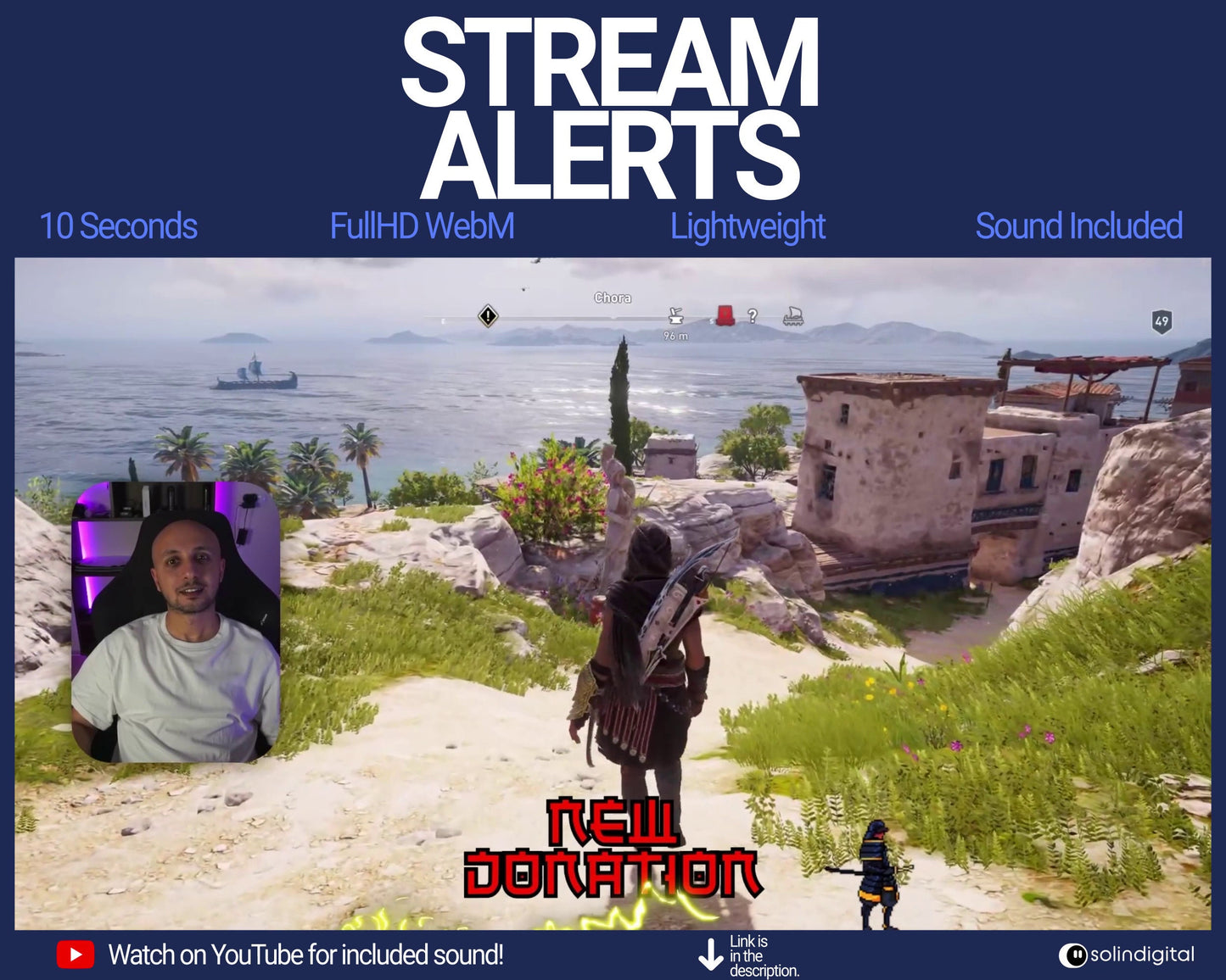 Lightning Ronin Pixel Alerts for Twitch Streams, Samurai Warrior Animated Alert Overlay, YouTube Facebook Kick