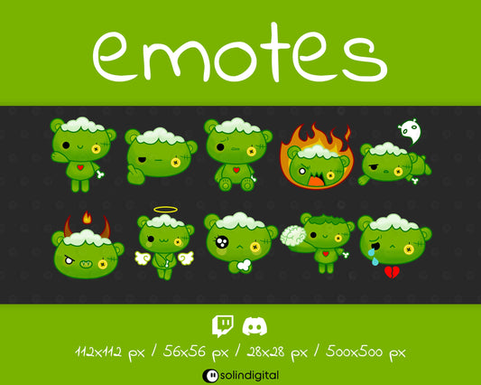 Zombie Teddy Bear Emotes, 10x Kawaii Cute Spooky Halloween Emotes For Twitch Streamers and Discord Servers