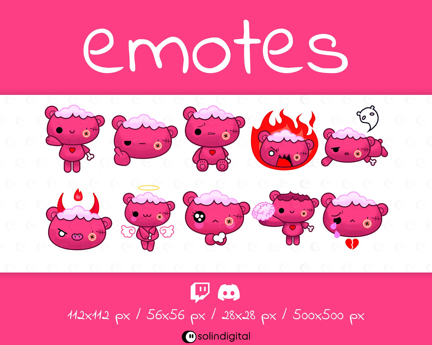 Zombie Teddy Bear Emotes, 10x Kawaii Cute Spooky Halloween Emotes For Twitch Streamers and Discord Servers