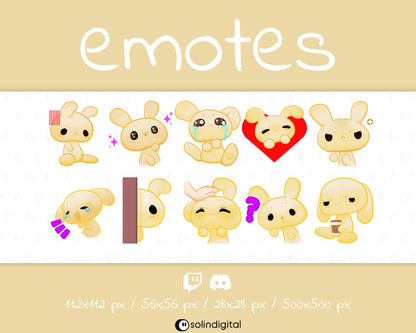 Cute Bunny Emotes, 10x, Kawaii Rabbit Emotes For Twitch Streamers and Discord Servers