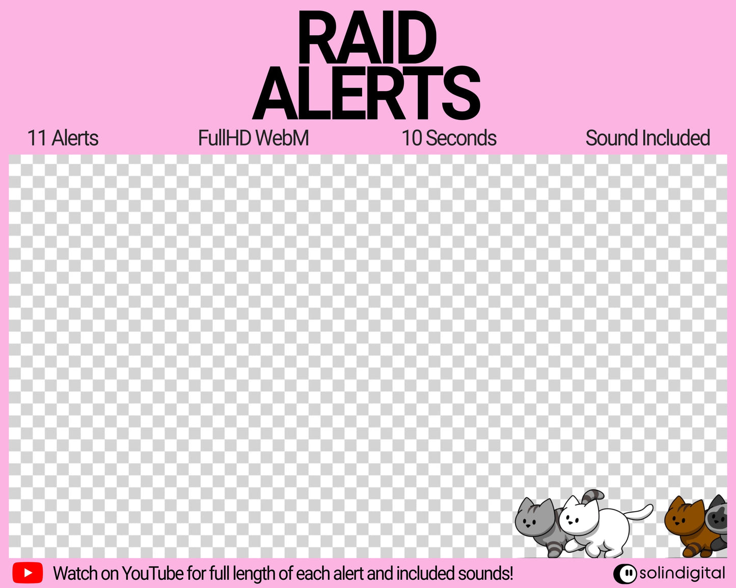 Cats Raid Alerts for Twitch Streamers, Chibi Cute Kawaii Funny Kittens Animated Stream Overlay for Twitch, YouTube, Facebook and Kick