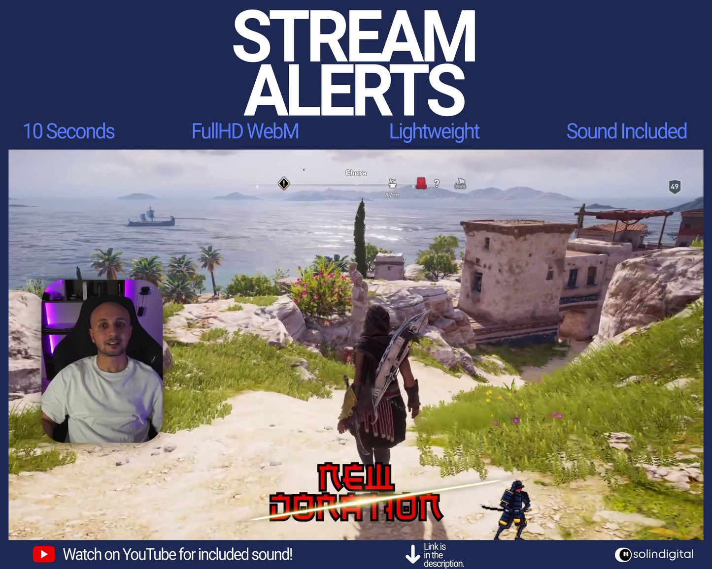 Lightning Ronin Pixel Alerts for Twitch Streams, Samurai Warrior Animated Alert Overlay, YouTube Facebook Kick