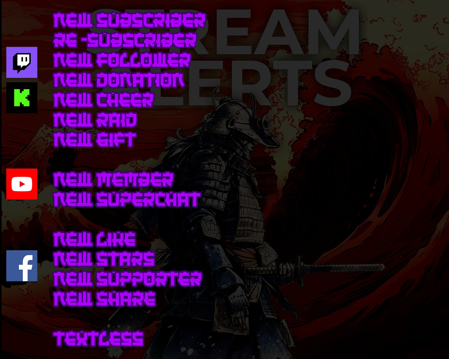 Blood Ronin Pixel Alerts for Twitch Streams, Samurai Warrior Animated Alert Overlay, YouTube Facebook Kick